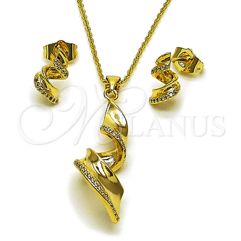 Oro Laminado Earring and Pendant Adult Set, Gold Filled Style with White Micro Pave, Polished, Golden Finish, 10.156.0550