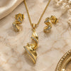 Oro Laminado Earring and Pendant Adult Set, Gold Filled Style Twist Design, with White Micro Pave, Polished, Golden Finish, 10.156.0550
