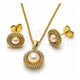 Oro Laminado Earring and Pendant Adult Set, Gold Filled Style Cluster and Ball Design, with White Micro Pave and Ivory Pearl, Polished, Golden Finish, 10.156.0551