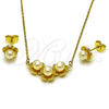 Oro Laminado Earring and Pendant Adult Set, Gold Filled Style Flower Design, with Ivory Pearl, Diamond Cutting Finish, Golden Finish, 10.156.0552