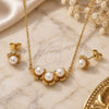 Oro Laminado Earring and Pendant Adult Set, Gold Filled Style Flower Design, with Ivory Pearl, Diamond Cutting Finish, Golden Finish, 10.156.0552