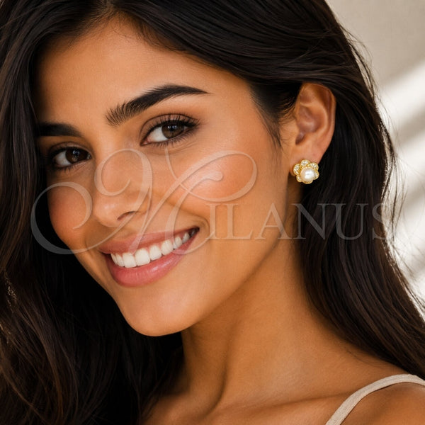 Gold Filled Ring — Stud Earring Flower and Cluster Design with Ivory — alternate product view — SKU 162614 | Oro Laminado anillo — Stud Earring flor and Cluster diseño with Ivory — SKU 162614