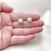 Oro Laminado Stud Earring, Gold Filled Style Flower and Cluster Design, with Ivory Pearl and White Micro Pave, Polished, Golden Finish, 02.156.0736