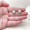 Oro Laminado Stud Earring, Gold Filled Style Flower and Cluster Design, with Ivory Pearl and White Cubic Zirconia, Polished, Golden Finish, 02.156.0737