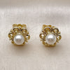 Oro Laminado Stud Earring, Gold Filled Style Flower Design, with Ivory Pearl, Polished, Golden Finish, 02.156.0739