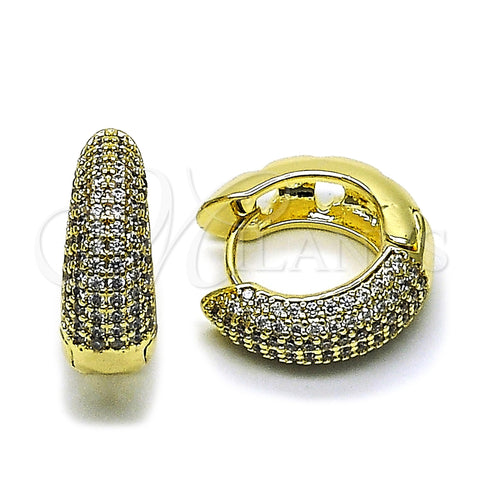 Oro Laminado Huggie Hoop, Gold Filled Style Heart Design, with White Cubic Zirconia, Polished, Golden Finish, 02.266.0059.20