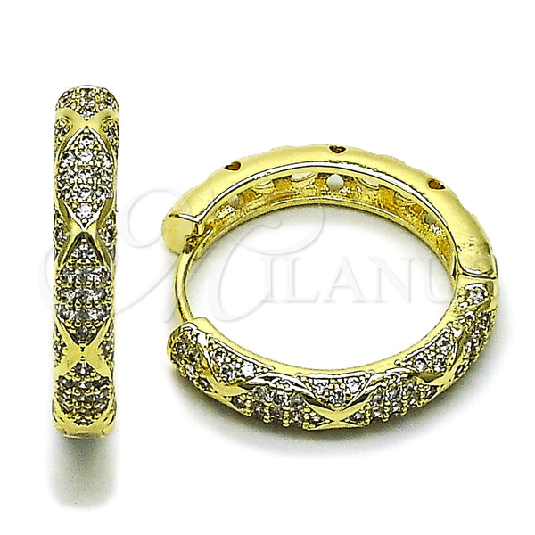 Oro Laminado Huggie Hoop, Gold Filled Style with White Cubic Zirconia, Polished, Golden Finish, 02.266.0060.30