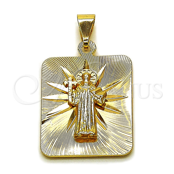 Oro Laminado Religious Pendant, Gold Filled Style San Benito Design, Diamond Cutting Finish, Golden Finish, 05.253.0164.1