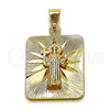 Oro Laminado Religious Pendant, Gold Filled Style San Benito Design, Diamond Cutting Finish, Golden Finish, 05.253.0164.1
