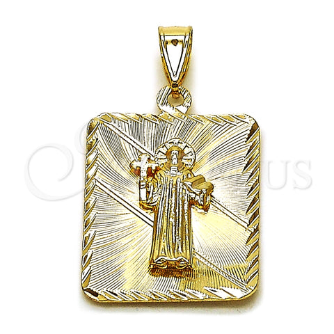 Oro Laminado Religious Pendant, Gold Filled Style San Benito Design, Diamond Cutting Finish, Golden Finish, 05.253.0202