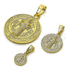Oro Laminado Religious Pendant, Gold Filled Style San Benito Design, Polished, Golden Finish, 05.253.0203