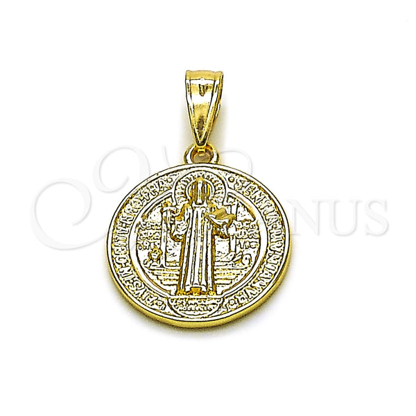 Oro Laminado Religious Pendant, Gold Filled Style San Benito Design, Polished, Golden Finish, 05.253.0204