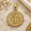 Oro Laminado Religious Pendant, Gold Filled Style San Benito Design, Polished, Golden Finish, 05.253.0204