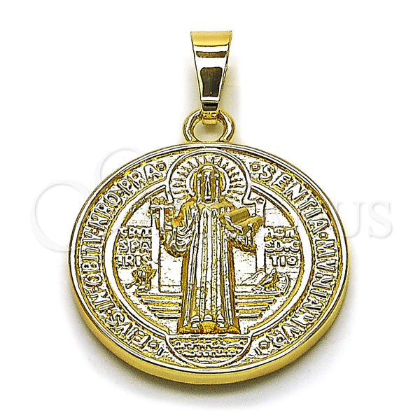 Oro Laminado Religious Pendant, Gold Filled Style San Benito Design, Polished, Golden Finish, 05.253.0205