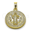 Oro Laminado Religious Pendant, Gold Filled Style San Benito Design, Polished, Golden Finish, 05.253.0205