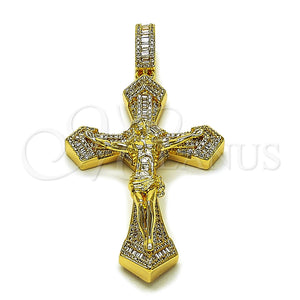 Gold Filled Pendant — Religious Pendant Crucifix and Baguette Design with White — main product view — SKU 162626 | Oro Laminado dije — Religious Pendant Crucifix and Baguette diseño with blanco — SKU 162626