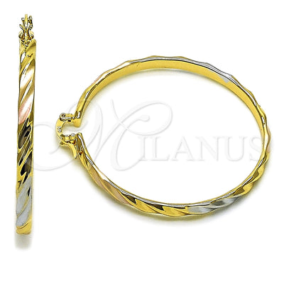 Oro Laminado Large Hoop, Gold Filled Style Twist Design, Polished, Tricolor, 02.170.0488.1.50