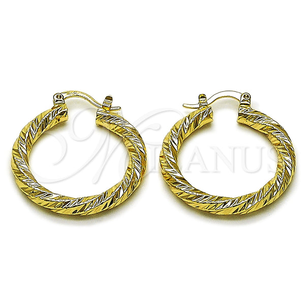 Gold Filled Hoop Earrings — Medium Hoop Twist Design Diamond Cutting 02. — main product view — SKU 162629 | Oro Laminado aretes de aro — Medium Hoop Twist diseño Diamond Cutting 02. — SKU 162629