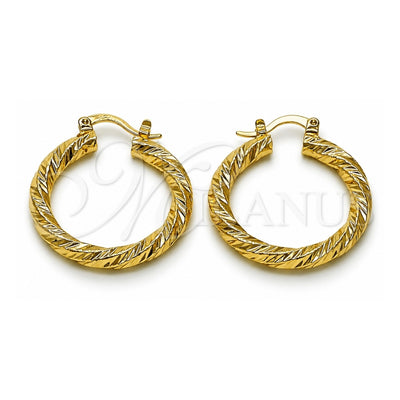 Oro Laminado Medium Hoop, Gold Filled Style Twist Design, Diamond Cutting Finish, Golden Finish, 02.170.0567.30