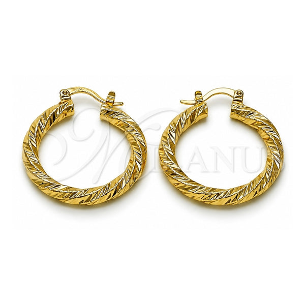 Oro Laminado Medium Hoop, Gold Filled Style Twist Design, Diamond Cutting Finish, Golden Finish, 02.170.0567.30