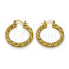 Oro Laminado Medium Hoop, Gold Filled Style Twist Design, Diamond Cutting Finish, Golden Finish, 02.170.0567.30