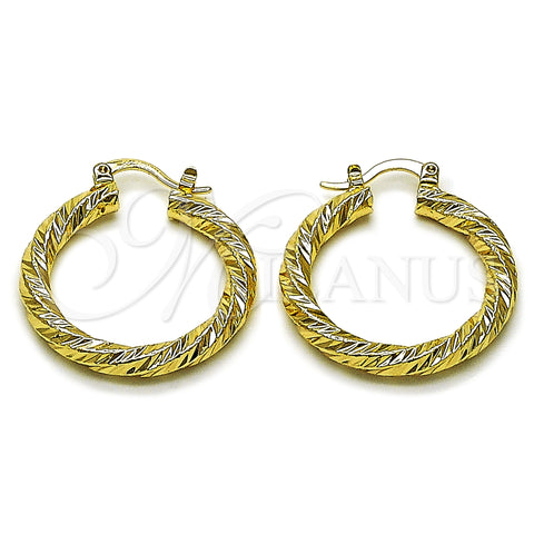 Oro Laminado Medium Hoop, Gold Filled Style Twist Design, Diamond Cutting Finish, Golden Finish, 02.170.0567.30