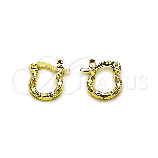 Oro Laminado Small Hoop, Gold Filled Style Twist Design, Diamond Cutting Finish, Golden Finish, 02.170.0572.10