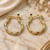 Oro Laminado Small Hoop, Gold Filled Style Twist Design, Diamond Cutting Finish, Golden Finish, 02.170.0572.15