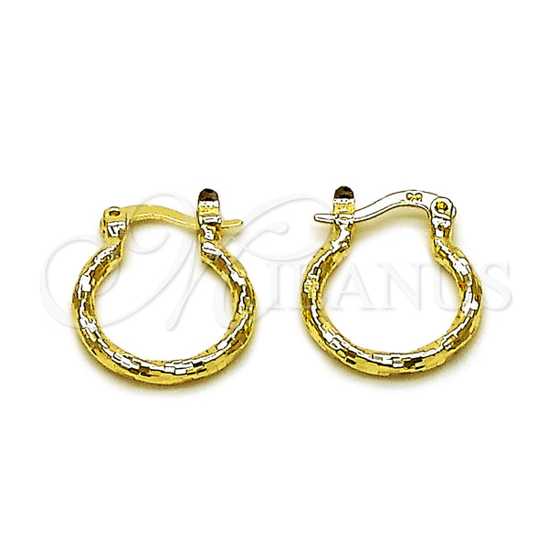 Gold Filled Hoop Earrings — Small Hoop Twist Design Diamond Cutting 02. — main product view — SKU 162635 | Oro Laminado aretes de aro — aro pequeño Twist diseño Diamond Cutting 02. — SKU 162635