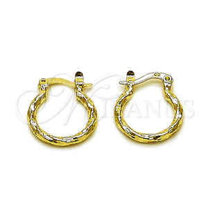 Gold Filled Hoop Earrings — Small Hoop Twist Design Diamond Cutting 02. — main product view — SKU 162635 | Oro Laminado aretes de aro — aro pequeño Twist diseño Diamond Cutting 02. — SKU 162635