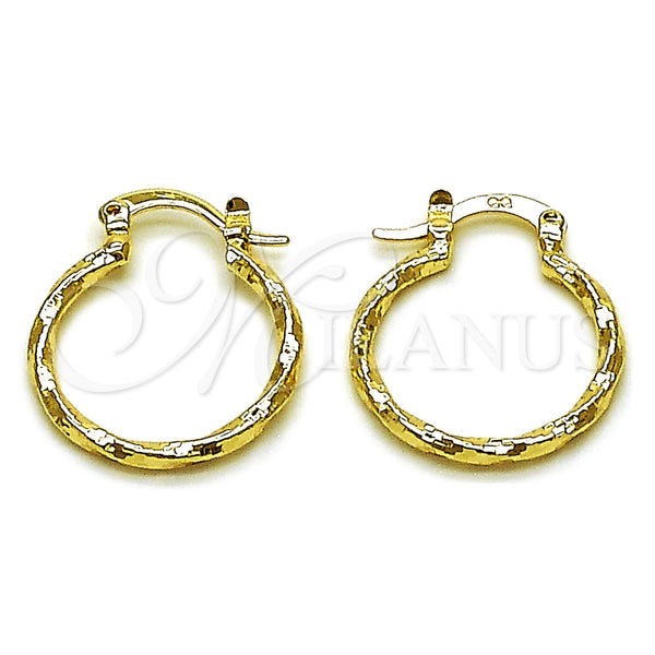 Gold Filled Hoop Earrings — Small Hoop Twist Design Diamond Cutting 02. — main product view — SKU 162636 | Oro Laminado aretes de aro — aro pequeño Twist diseño Diamond Cutting 02. — SKU 162636
