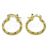 Oro Laminado Small Hoop, Gold Filled Style Twist Design, Diamond Cutting Finish, Golden Finish, 02.170.0572.20