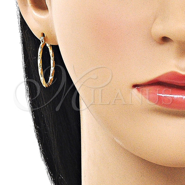 Gold Filled Hoop Earrings — Small Hoop Twist Design Diamond Cutting 02. — alternate product view — SKU 162637 | Oro Laminado aretes de aro — aro pequeño Twist diseño Diamond Cutting 02. — SKU 162637
