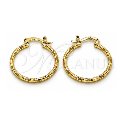 Oro Laminado Small Hoop, Gold Filled Style Twist Design, Diamond Cutting Finish, Golden Finish, 02.170.0572.25
