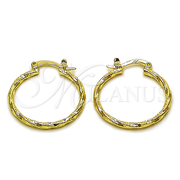 Gold Filled Hoop Earrings — Small Hoop Twist Design Diamond Cutting 02. — main product view — SKU 162637 | Oro Laminado aretes de aro — aro pequeño Twist diseño Diamond Cutting 02. — SKU 162637
