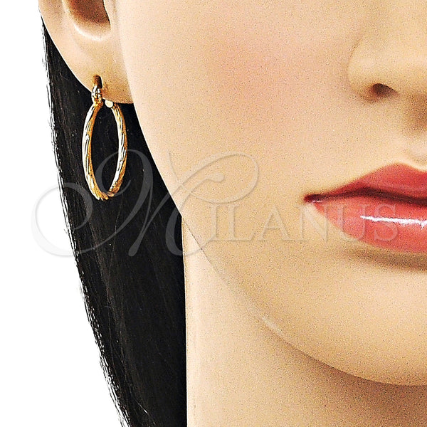 Gold Filled Hoop Earrings — Small Hoop Brushed 5. — alternate product view — SKU 162647 | Oro Laminado aretes de aro — aro pequeño Brushed 5. — SKU 162647