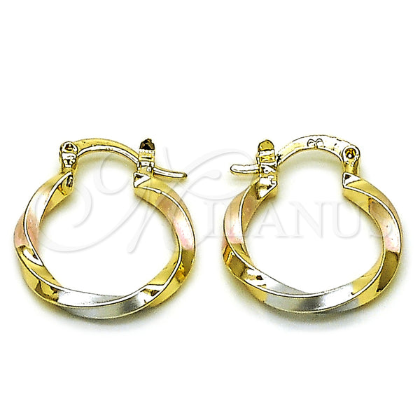 Gold Filled Hoop Earrings — Small Hoop Twist Design Polished Tricolor 02. — main product view — SKU 162654 | Oro Laminado aretes de aro — aro pequeño Twist diseño pulido Tricolor 02. — SKU 162654
