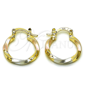 Gold Filled Hoop Earrings — Small Hoop Twist Design Polished Tricolor 02. — main product view — SKU 162654 | Oro Laminado aretes de aro — aro pequeño Twist diseño pulido Tricolor 02. — SKU 162654