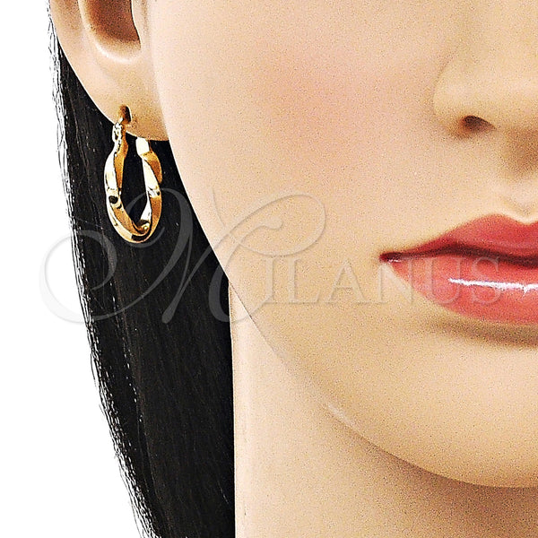 Gold Filled Hoop Earrings — Small Hoop Twist Design Polished 02. — alternate product view — SKU 162655 | Oro Laminado aretes de aro — aro pequeño Twist diseño pulido 02. — SKU 162655