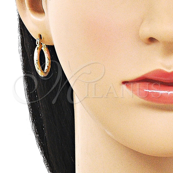 Gold Filled Hoop Earrings — Small Hoop Diamond Cutting Tricolor 02. — alternate product view — SKU 162657 | Oro Laminado aretes de aro — aro pequeño Diamond Cutting Tricolor 02. — SKU 162657