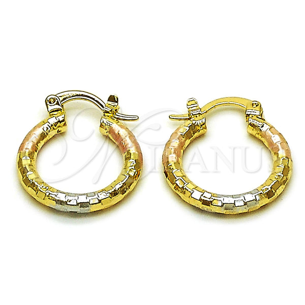 Gold Filled Hoop Earrings — Small Hoop Diamond Cutting Tricolor 02. — main product view — SKU 162657 | Oro Laminado aretes de aro — aro pequeño Diamond Cutting Tricolor 02. — SKU 162657
