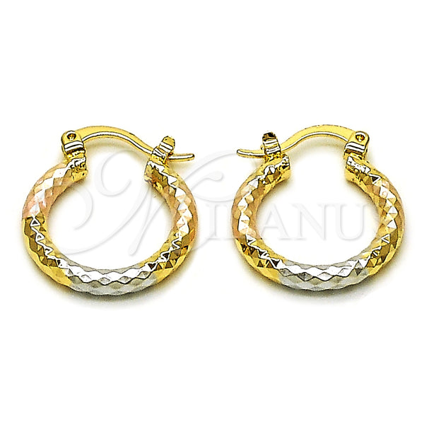Gold Filled Hoop Earrings — Small Hoop Diamond Cutting Tricolor 02. — main product view — SKU 162658 | Oro Laminado aretes de aro — aro pequeño Diamond Cutting Tricolor 02. — SKU 162658