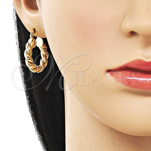 Gold Filled Hoop Earrings — Small Hoop Twist and Hollow Design Polished 02. — alternate product view — SKU 162660 | Oro Laminado aretes de aro — aro pequeño Twist and Hollow diseño pulido 02. — SKU 162660