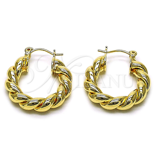 Gold Filled Hoop Earrings — Small Hoop Twist and Hollow Design Polished 02. — main product view — SKU 162660 | Oro Laminado aretes de aro — aro pequeño Twist and Hollow diseño pulido 02. — SKU 162660