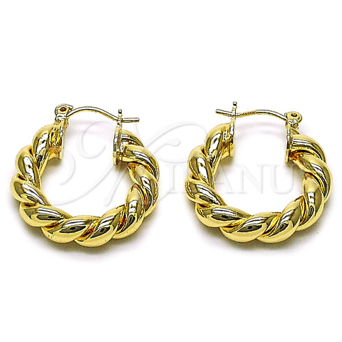 Oro Laminado Small Hoop, Gold Filled Style Twist and Hollow Design, Polished, Golden Finish, 02.170.0580.25