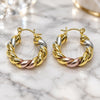 Oro Laminado Small Hoop, Gold Filled Style Twist and Hollow Design, Polished, Tricolor, 02.170.0580.1.25