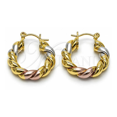 Oro Laminado Small Hoop, Gold Filled Style Twist and Hollow Design, Polished, Tricolor, 02.170.0580.1.25