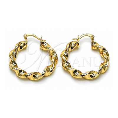 Oro Laminado Medium Hoop, Gold Filled Style Twist and Hollow Design, Polished, Golden Finish, 02.170.0581.30