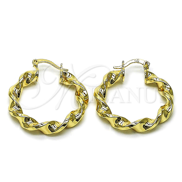 Gold Filled Hoop Earrings — Medium Hoop Twist and Hollow Design Polished 02. — main product view — SKU 162662 | Oro Laminado aretes de aro — Medium Hoop Twist and Hollow diseño pulido 02. — SKU 162662