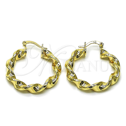Oro Laminado Medium Hoop, Gold Filled Style Twist and Hollow Design, Polished, Golden Finish, 02.170.0581.30
